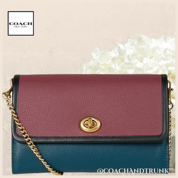 NWT COACH Leather Marlow Stunning Color Block Convertible Bag Brass Tone Accents
